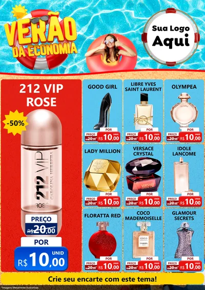 Modelo de Encarte para Encarte A4 Vertical com o tema Verão da Economia para Perfumes