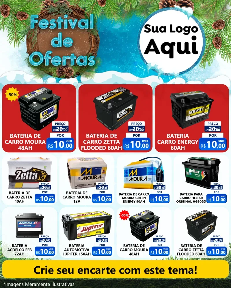 Modelo de Rede Social para Feed Instagram com o tema Festival de Ofertas - Inverno para Baterias Elétricas