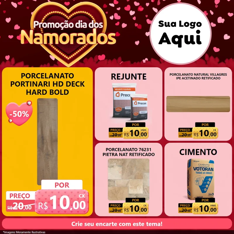 Modelo de Rede Social para Feed Facebook com o tema Promoção Dia Dos Namorados para Pisos e revestimentos