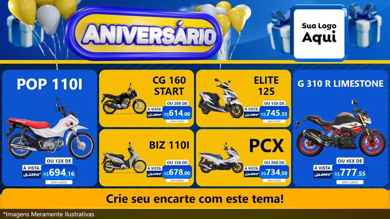 Modelo de TV para TV Horizontal com o tema Aniversário para Concessionaria de Motos