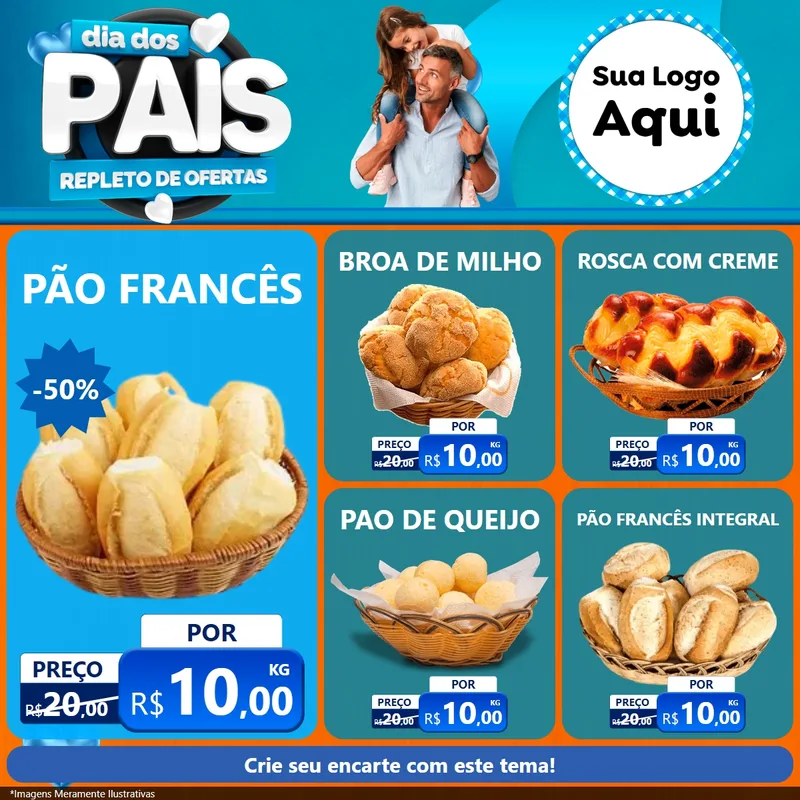 Modelo de Rede Social para Feed Facebook com o tema Dia Dos Pais Repleto de Ofertas para Padaria