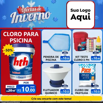 Modelo de Rede Social para Feed Facebook com o tema Ofertas de Inverno para Produtos para Piscina