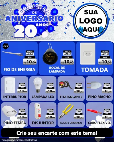 Modelo de Rede Social para Feed Instagram com o tema Promoção de Aniversário - 20 Anos para Materiais Elétricos