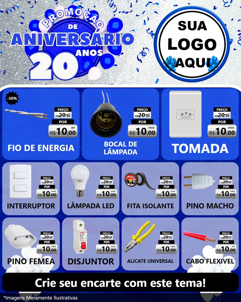 Modelo de Rede Social para Feed Instagram com o tema Promoção de Aniversário - 20 Anos para Materiais Elétricos