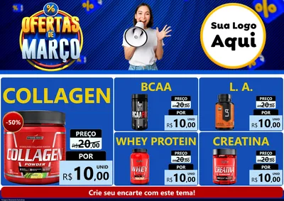 Modelo de Encarte para Encarte A4 Horizontal com o tema Ofertas de Março para Suplementos alimentares