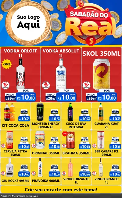 Modelo de Encarte para Encarte Grande com o tema Sabadão do Real para Distribuidora de bebidas