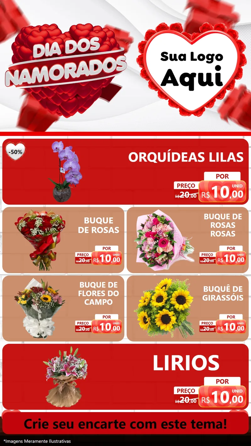 Modelo de TV para TV Vertical com o tema Dia dos Namorados para Floricultura e jardim