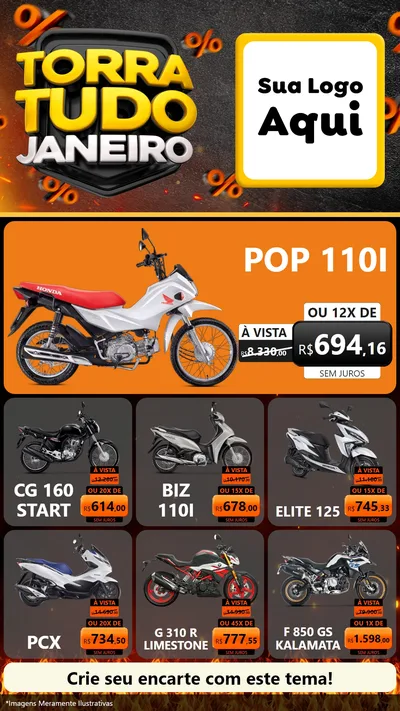 Modelo de Rede Social para Stories com o tema Torra Tudo Janeiro para Concessionaria de Motos