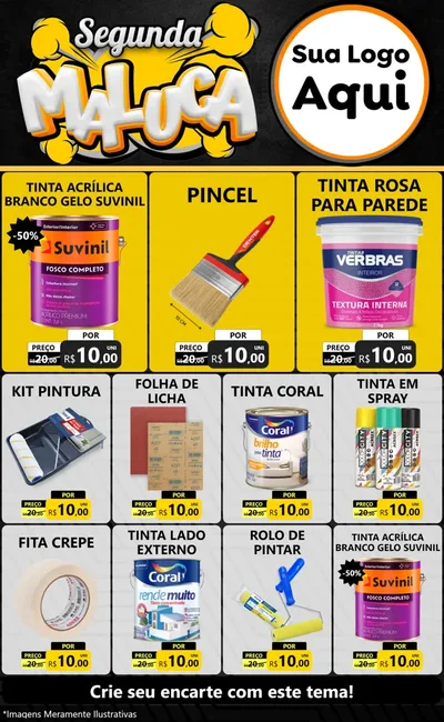 Modelo de Encarte para Encarte Grande com o tema Segunda Maluca para Tintas e Ferramentas