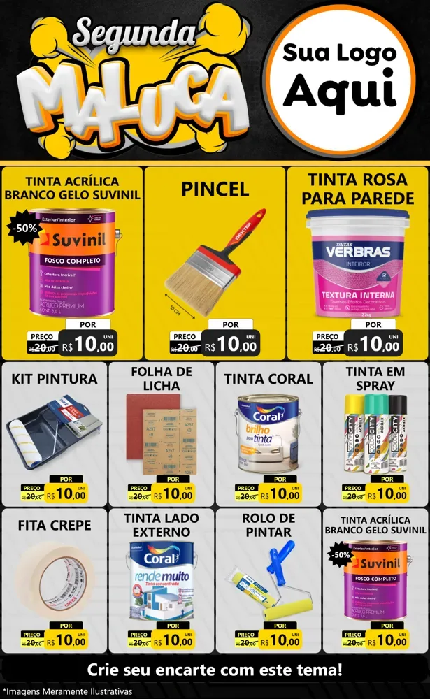 Modelo de Encarte para Encarte Grande com o tema Segunda Maluca para Tintas e Ferramentas