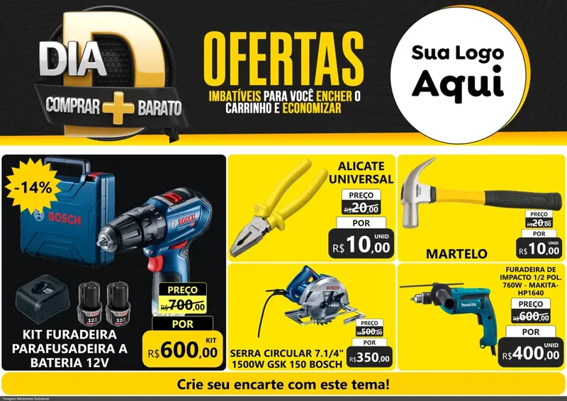 Modelo de Encarte para Encarte A4 Horizontal com o tema Dia D Mais Economia para Maquinas e Ferramentas