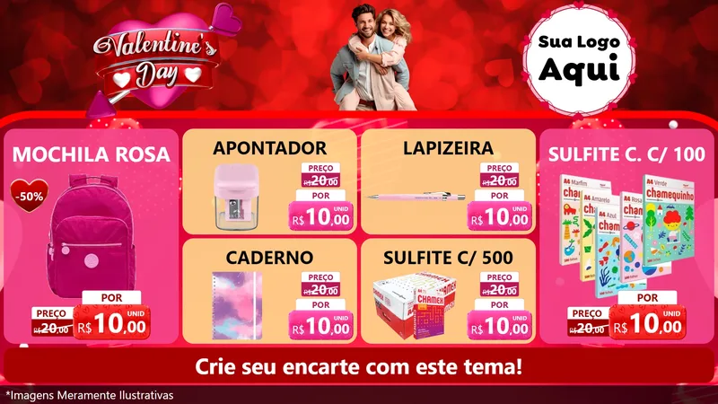 Modelo de TV para TV Horizontal com o tema Valentine's Day para Papelaria