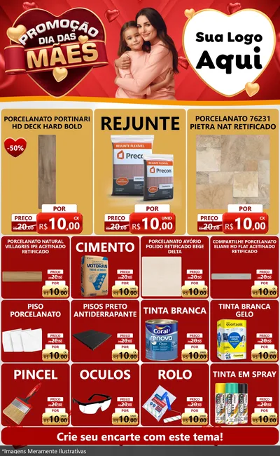 Modelo de Encarte para Encarte Grande com o tema Promoção Dia das Mães para Pisos e revestimentos
