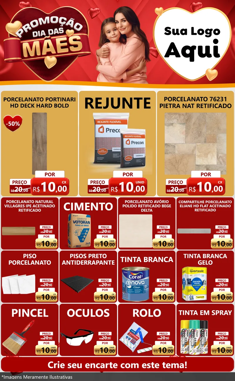 Modelo de Encarte para Encarte Grande com o tema Promoção Dia das Mães para Pisos e revestimentos