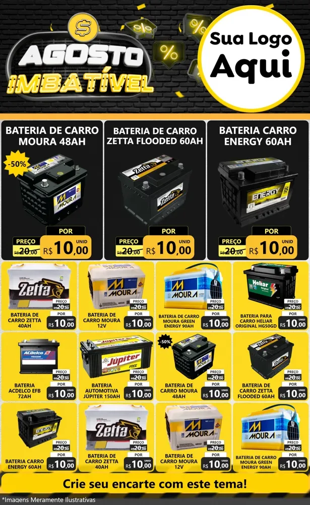 Modelo de Encarte para Encarte Grande com o tema Agosto Imbatível para Baterias Elétricas