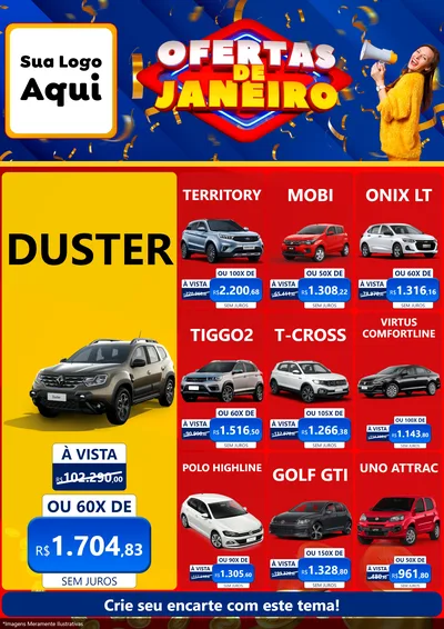 Modelo de Encarte para Encarte A4 Vertical com o tema Ofertas de Janeiro para Concessionaria de Carros