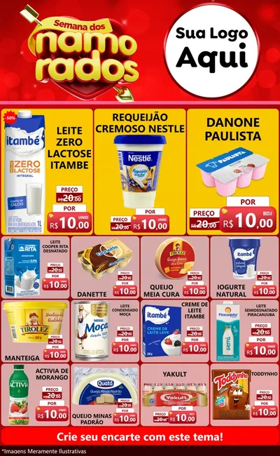 Modelo de Encarte para Encarte Grande com o tema Semana dos namorados para Frios e Laticínios