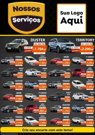 Modelo de Encarte para Encarte A4 Vertical com o tema Nossos Serviços para Concessionaria de Carros