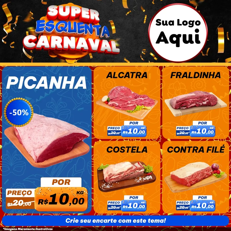 Modelo de Rede Social para Feed Facebook com o tema Super Esquenta de Carnaval para Açougue