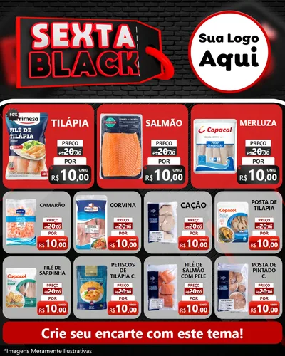 Modelo de Rede Social para Feed Instagram com o tema Sexta Black para Peixaria