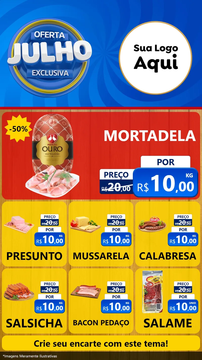 Modelo de Rede Social para Stories com o tema Oferta Exclusiva, Julho para Frios e Laticínios