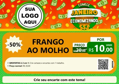 Modelo de Cartaz para Cartaz A4 Horizontal com o tema Comece Janeiro Economizando para Restaurante
