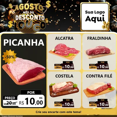 Modelo de Rede Social para Feed Facebook com o tema Agosto Mês do Desconto Louco para Açougue