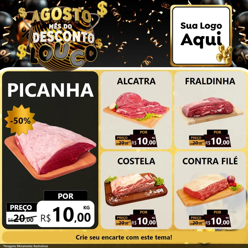Modelo de Rede Social para Feed Facebook com o tema Agosto Mês do Desconto Louco para Açougue