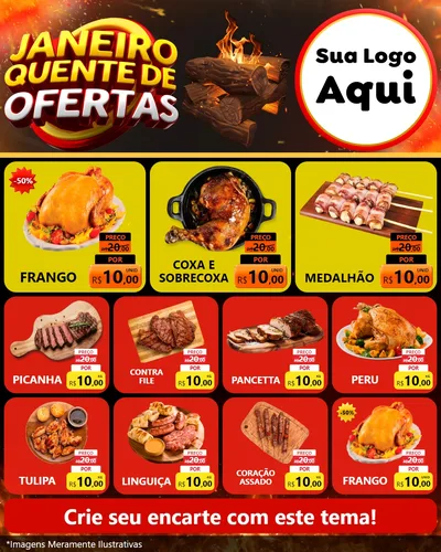 Modelo de Rede Social para Feed Instagram com o tema Janeiro Quente de Ofertas para Assados