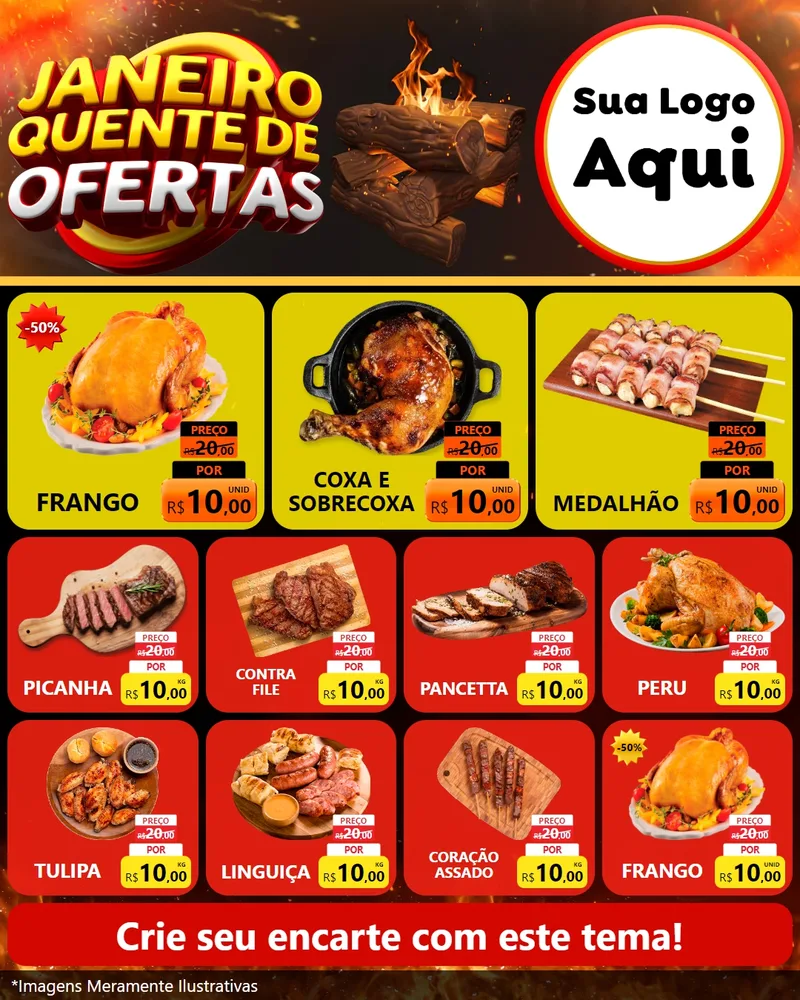 Modelo de Rede Social para Feed Instagram com o tema Janeiro Quente de Ofertas para Assados