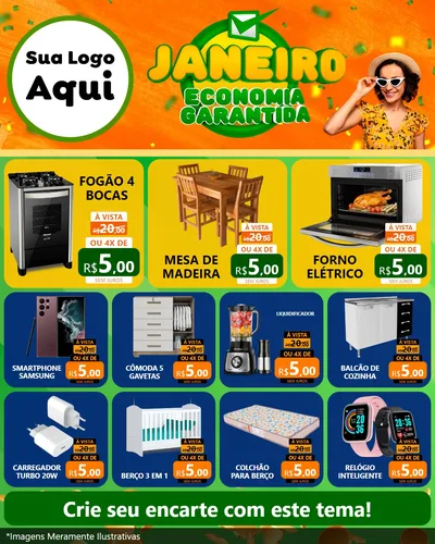 Modelo de Rede Social para Feed Instagram com o tema Janeiro - Economia Garantida para Móveis e Eletro