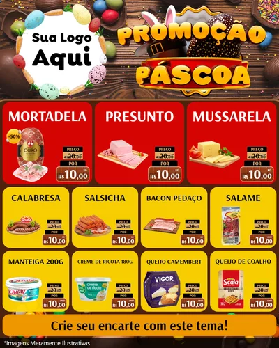 Modelo de Rede Social para Feed Instagram com o tema Promoção Páscoa para Frios e Laticínios
