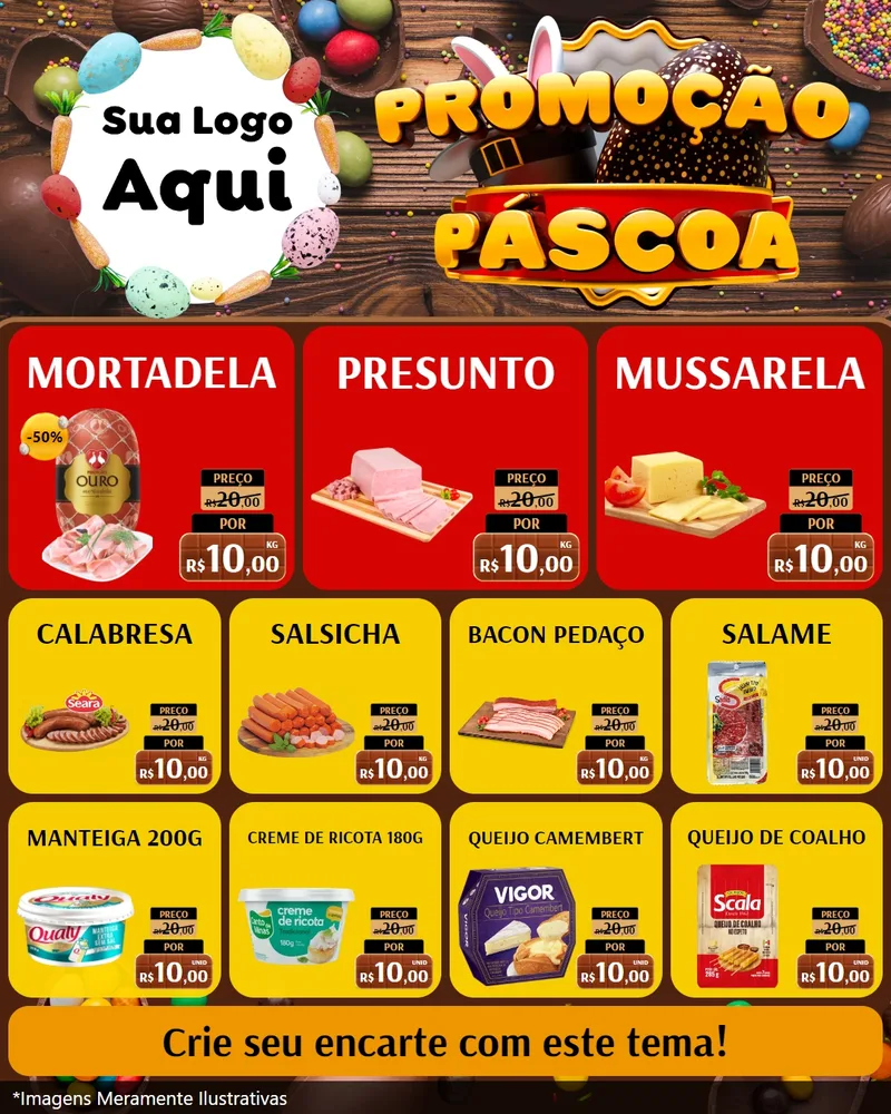 Modelo de Rede Social para Feed Instagram com o tema Promoção Páscoa para Frios e Laticínios