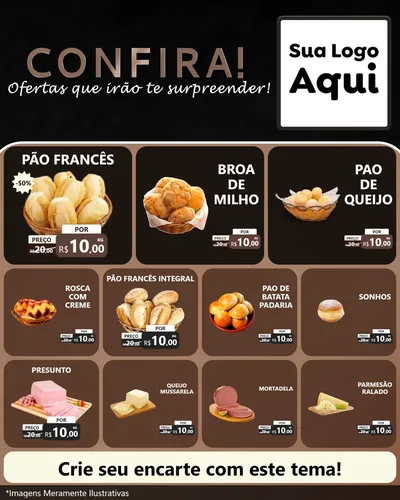 Modelo de Rede Social para Feed Instagram com o tema Confira! Ofertas que irão te surpreender! para Padaria