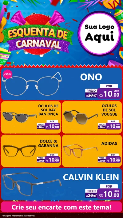 Modelo de TV para TV Vertical com o tema Esquenta de Carnaval para Óticas