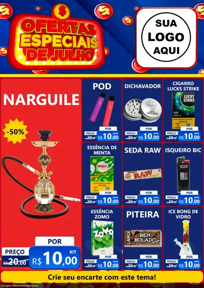 Modelo de Encarte para Encarte A4 Vertical com o tema Ofertas Especiais de Julho para Tabacaria