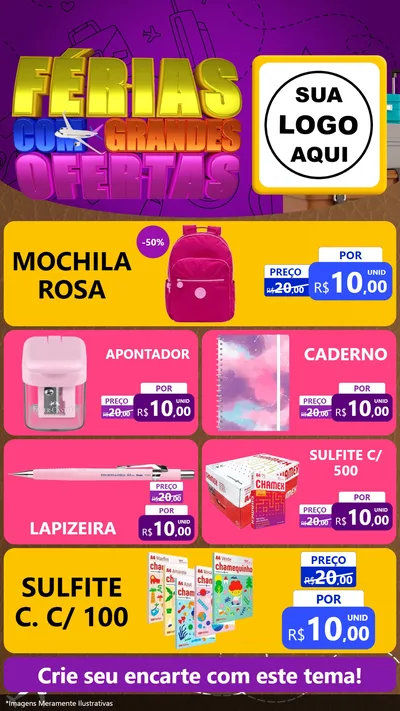 Modelo de TV para TV Vertical com o tema Férias com Grandes Ofertas para Papelaria