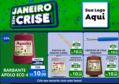 Modelo de Encarte para Encarte A4 Horizontal com o tema Janeiro Sem Crise para Armarinho e Aviamentos