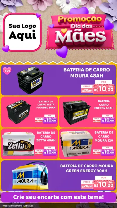 Modelo de TV para TV Vertical com o tema Promoção Dia das Mães para Baterias Elétricas