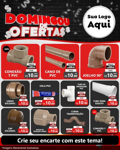 Modelo de Rede Social para Feed Instagram com o tema Domingou de Ofertas para Tubos e conexões