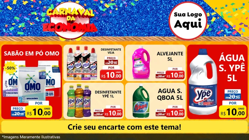 Modelo de TV para TV Horizontal com o tema Carnaval da Economia para Produtos de Limpeza