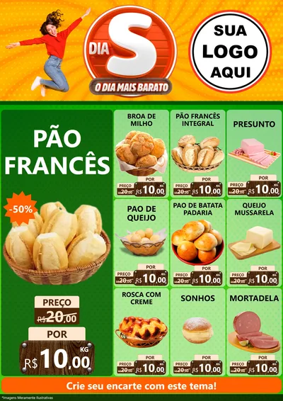 Modelo de Encarte para Encarte A4 Vertical com o tema Dia S - O Dia Mais Barato para Padaria