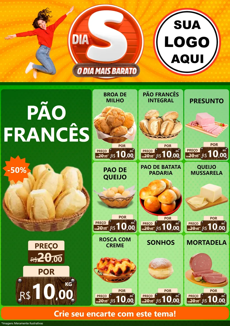 Modelo de Encarte para Encarte A4 Vertical com o tema Dia S - O Dia Mais Barato para Padaria