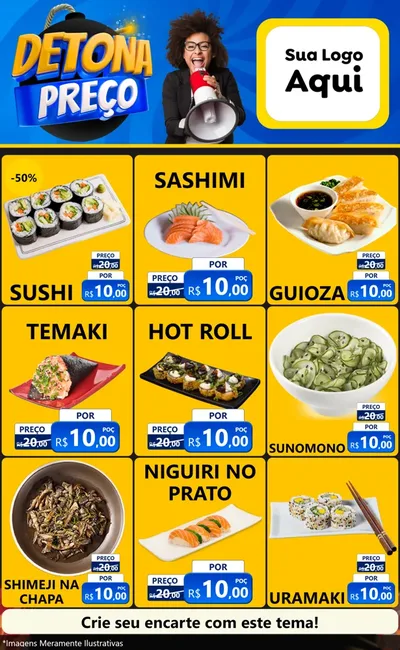 Modelo de Encarte para Encarte Grande com o tema Detona Preços para Comida japonesa