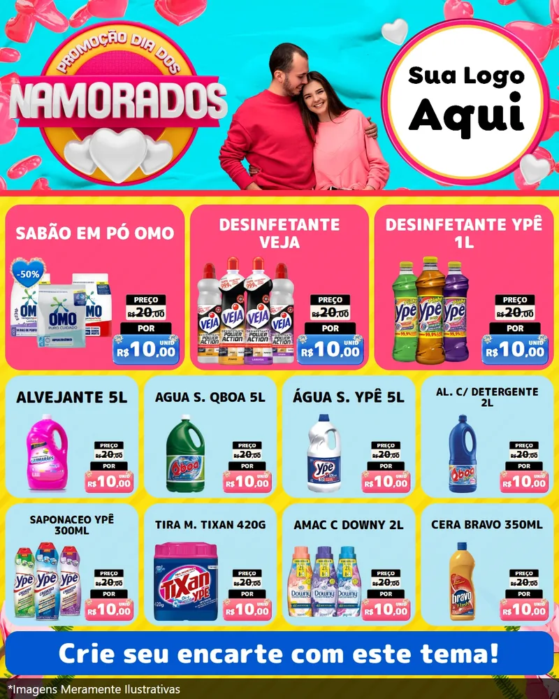 Modelo de Rede Social para Feed Instagram com o tema Promoção Dia dos Namorados para Produtos de Limpeza