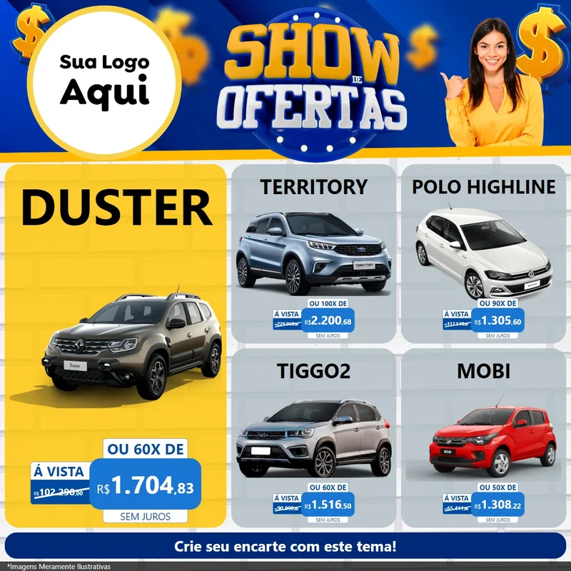 Modelo de Rede Social para Feed Facebook com o tema Show de Ofertas para Concessionaria de Carros