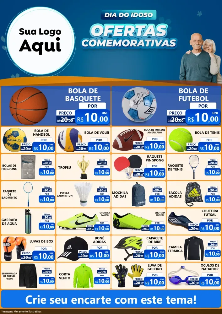 Modelo de Encarte para Encarte A4 Vertical com o tema Dia do Idoso para Artigos Esportivos