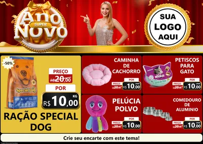 Modelo de Encarte para Encarte A4 Horizontal com o tema Super Ano Novo para Pet Shop