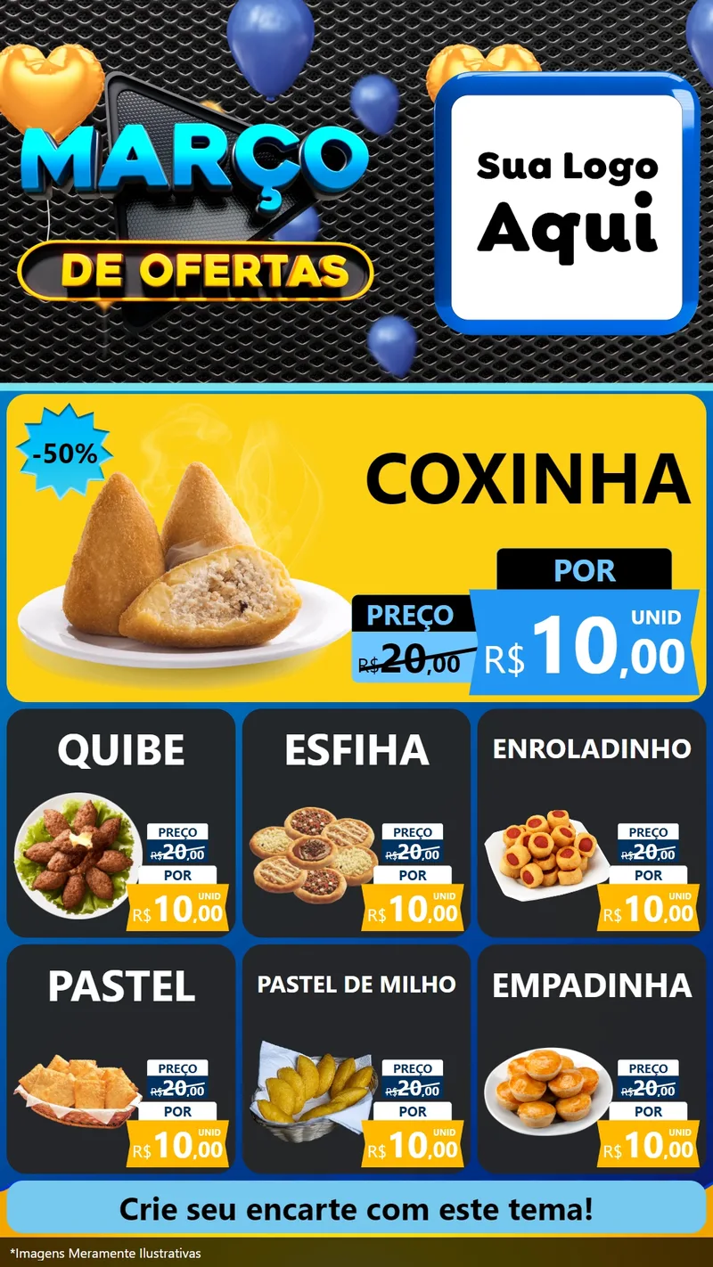 Modelo de Rede Social para Stories com o tema Março de Ofertas para Salgadaria