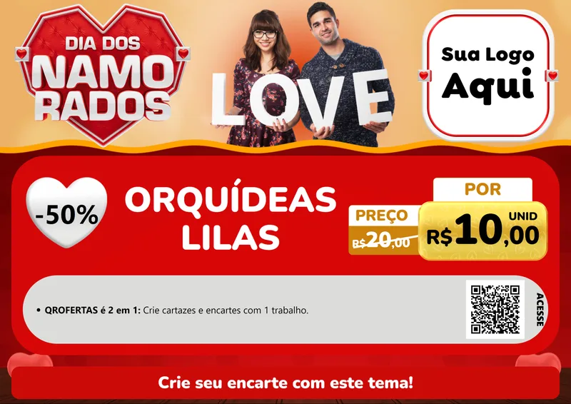 Modelo de Cartaz para Cartaz A4 Horizontal com o tema Dia dos Namorados para Floricultura e jardim